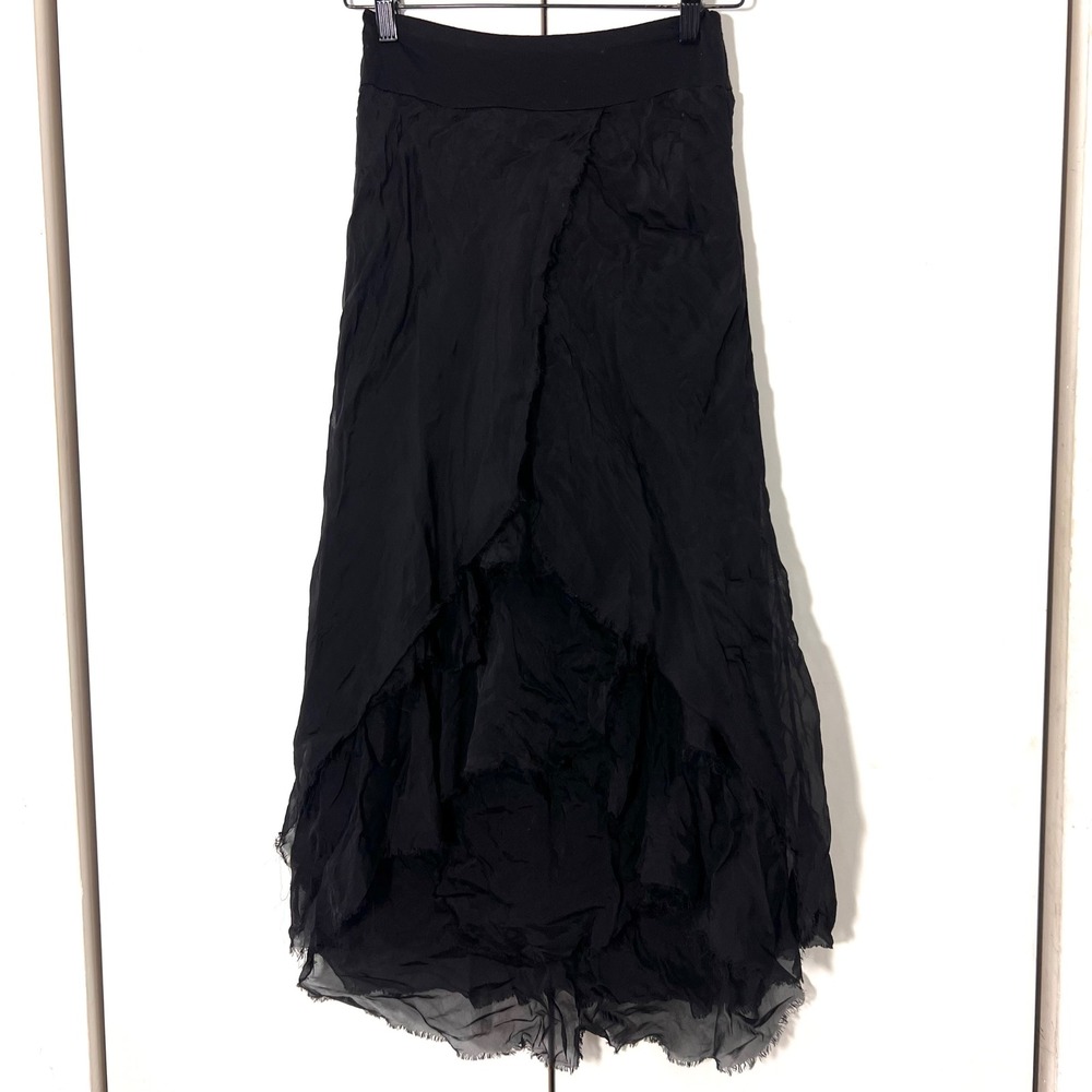 Tempo Paris Midi Skirt Silk Layered Asymmetrical Raw Hem Whimsigoth Fairy Boho M